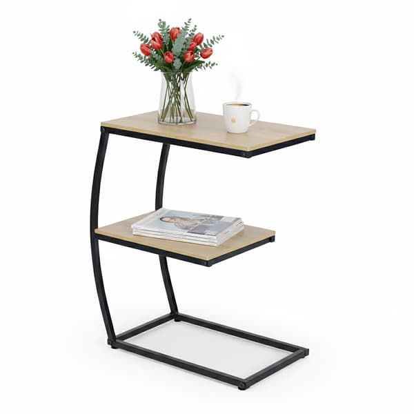 C-formet sidebord, 2-lags, sort metalstel