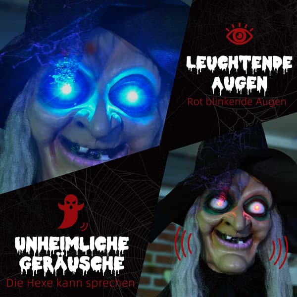 Halloween-häxdekoration med ljud- och rörelsesensor