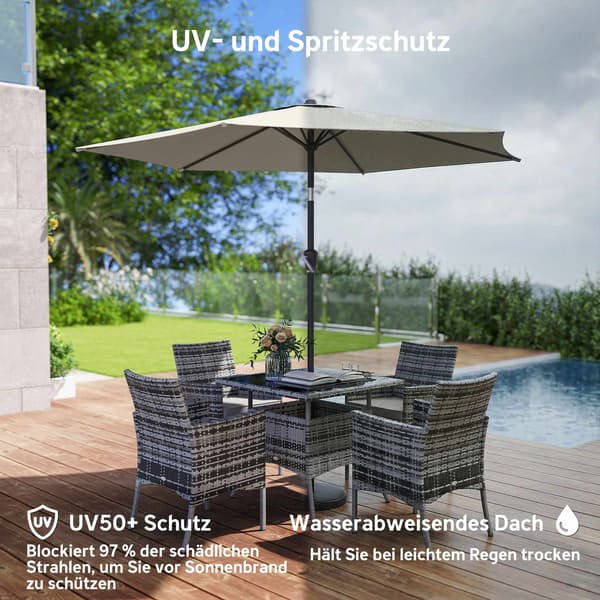 Terrasseparasol, 270 cm, UPF 50+ UV-beskyttelse