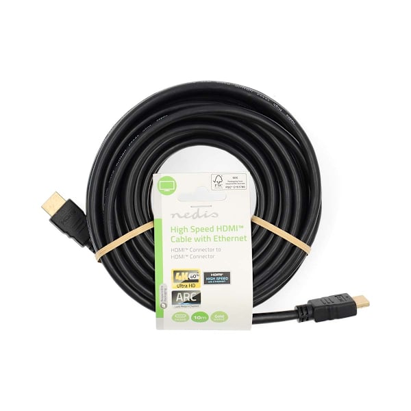 High Speed ​​HDMI ™ kabel med Ethernet | HDMI™ Kontakt | HDMI™ Kontakt | 4K@60Hz | ARC | 18 Gbps | 10.0 m | Rund | PVC | Svart | Label