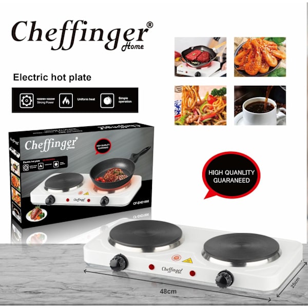 Cheffinger CF-EHD1000: 1000W elektrisk värmeplatta - dubbel