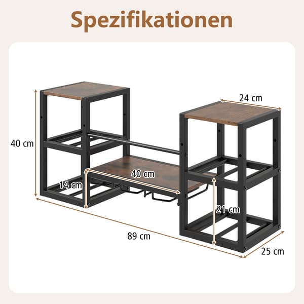 Väggmonterat vinställ med glashållare, 8 flaskor, rustik brun