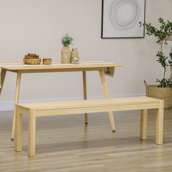 3-Paikkainen Puinen Penkki, Ruokapöytä Maalaistalon Tyyliin, Keittiön Penkki, Mänty, Kestää Jopa 330 Kg, Luonnollinen, 150 X 33 X 45 Cm