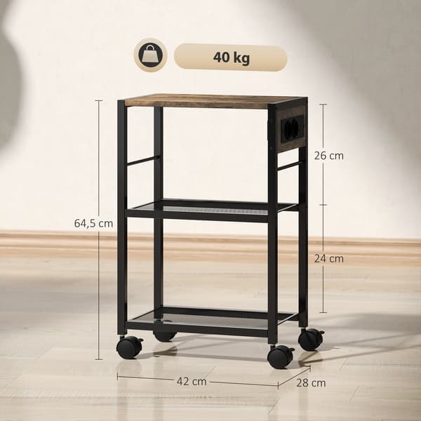 Printerstativ med hjul, stikkontakter, USB og USB-C, 40 kg kapacitet