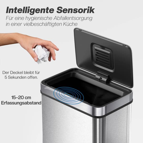 50L sensor skraldespand, rustfrit stål, lugtkontrol