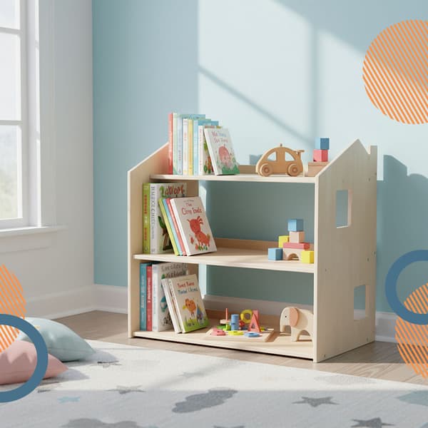 Montessori børnebogreol, husformet hylde