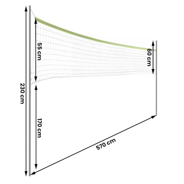 Net og stativ til volleyball og badminton, 570 cm