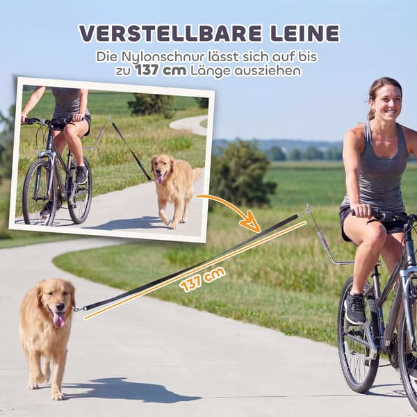 Hundesnor til cykel med støddæmpere, justerbar, sølv/sort