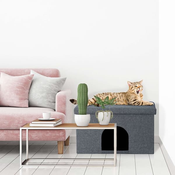 Kattskinn med sittdyna i grått