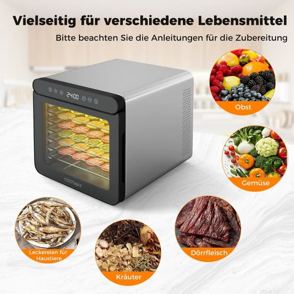 Fødevaretørrer, 600W, 7 bakker i rustfrit stål, 24H timer
