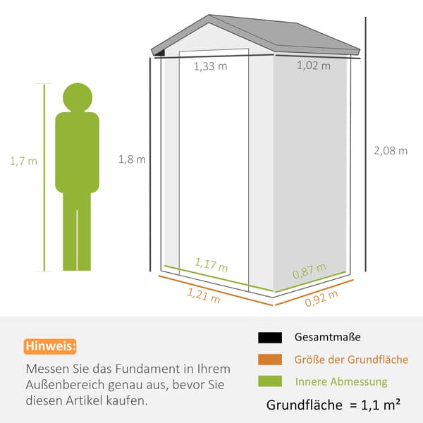 Förråd för utomhusbruk, 1,1 m², polypropen, låsbar dörr