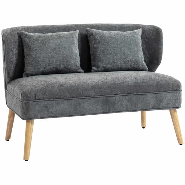 2-istuttava chenille-sohva, siipiselkänoja, kumipuujalat, harmaa