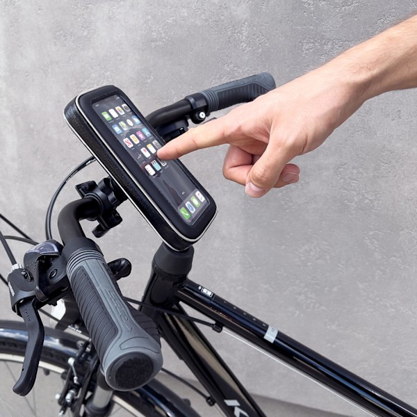 Telefonfodral med styrhållare för cykel, motorcykel, skoter, svart