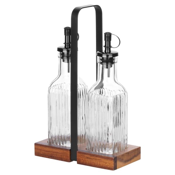 Glasolie- og eddikeflaskesæt med stativ, 2x 190 ml