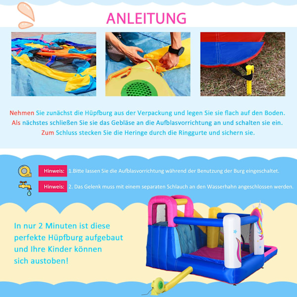 Hoppborg Med Blåsare Och Rutschkana Pool För 4 Barn Uppblåsbart Hoppslott För 3-8 År Barn Utomhus Vattenpark Oxford Polyestertyg
