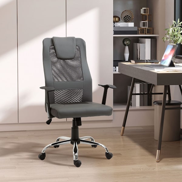 Kontorsstol Chefsstol Höjdjusterbar, Ergonomisk, Konstläder, Grå, 66X73X108-118 Cm