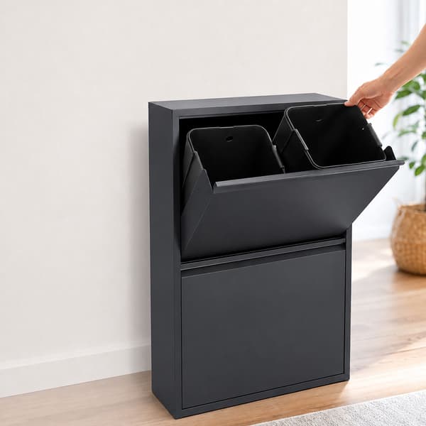 4-facks papperskorg, 4x18L, svart stål
