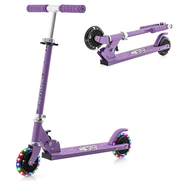 Børnescooter med LED hjul, højdejusterbar, børnescooter, city scooter, lilla