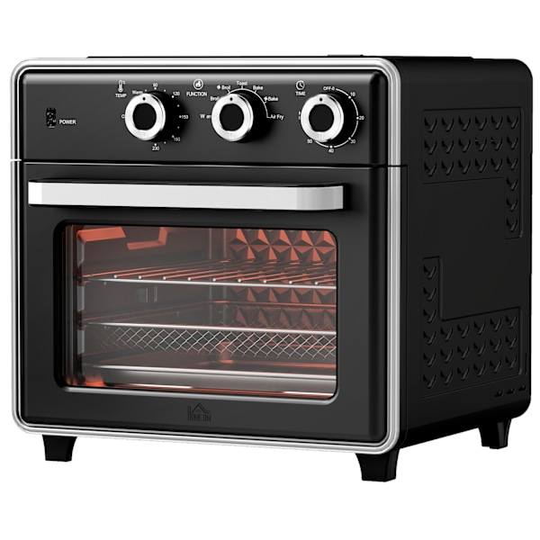 Miniugn med cirkulerande luft 20L miniugn med bakplåt, grillgaller och smulplåt, 90°C-230°C varmluftsfritös med 5 lägen, frityrkorg, 60 min timer, 140