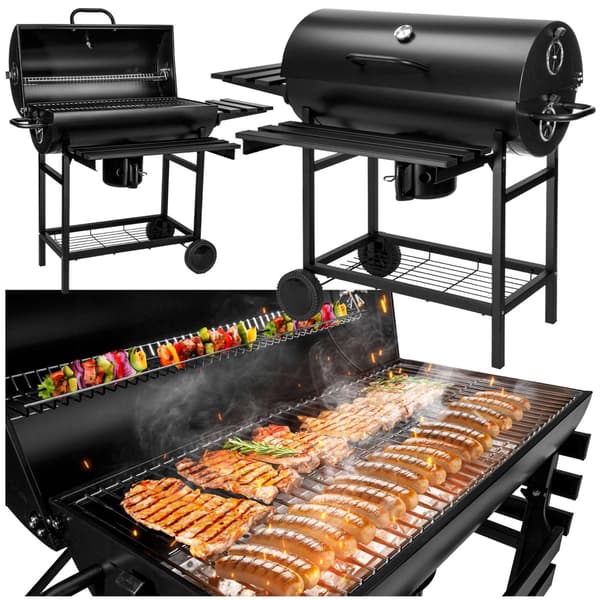 Trädgårdsgrill med kolgrill, 2 galler, asklåda och termometer
