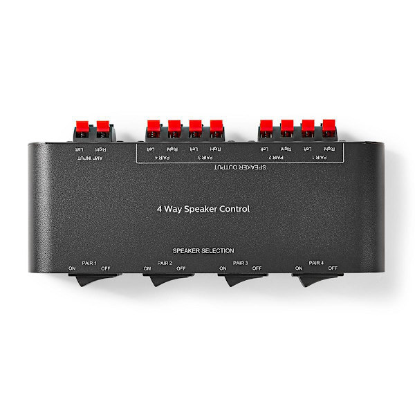 Højttaler kontrolboks | 4-Port port(s) | Terminal klemmer | Højttalerimpedans: 4-16 Ohm | Maksimal Belastning pr. Kanal: 200 W | Aluminium | Sort