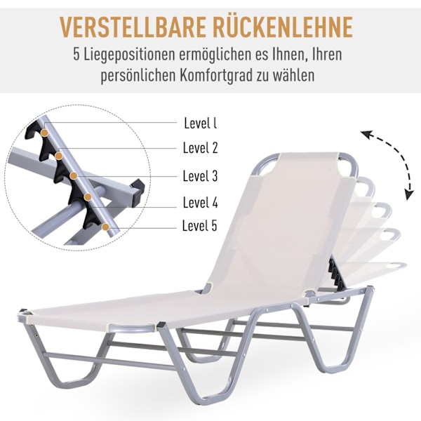 Beach Lounger Sun Lounger 5-Vejs Justerbar Aluminium Textline Beige 163X58.5X91Cm