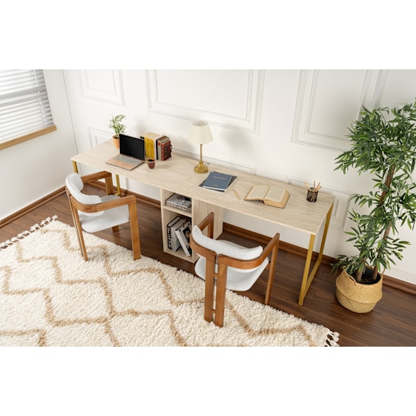 Study Desk Twin Study Desk - Travertin, Guld