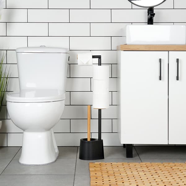 Toiletpapirholder med børste, sort, 66 cm