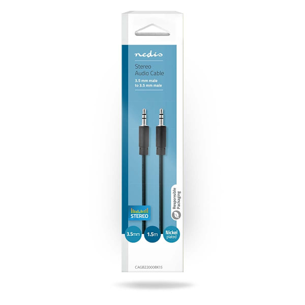 Stereo Audio kabel | 3.5 mm Hanstik | 3.5 mm Hanstik | Nikkelplateret | 1.50 m | Runde | Sort | Box