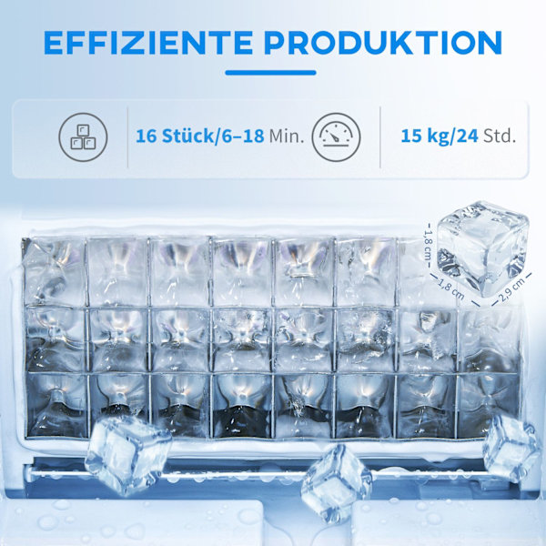 Ice Cube Machine 15 kg/24h Ice Cube Maker med 1,5 L vattentank, spade, isbehållare Ice Cube Maker Maskin med LED Display Svart 22 x 30 x 33 cm |
