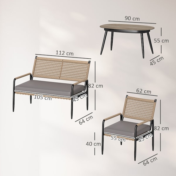 Havemøbelsæt af polyrattan loungesæt med 2 sofastole glasbordhynder vejrbestandig siddegruppe til 4 personer udendørs altanmøbelsæt havemøbler til hav