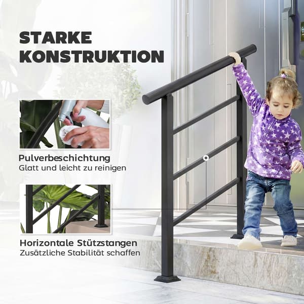 Justerbart metaltrappegelænder, sort, 0-45 vinkel, 1-3 trin