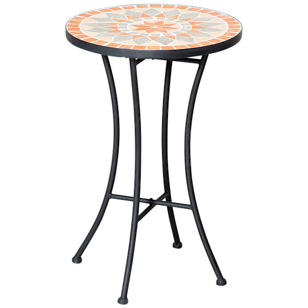 Sidebord Havebord Blomsterskammel Ø35,5 Cm Rund Vejrbestandig Til Haveterrasser Altan Gul + Grå