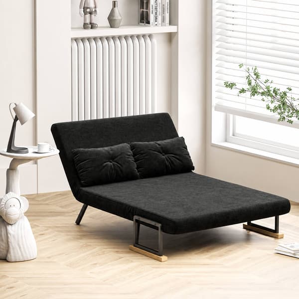 Konvertibel bäddsoffa i sammet, svart, inkluderar 2 kuddar