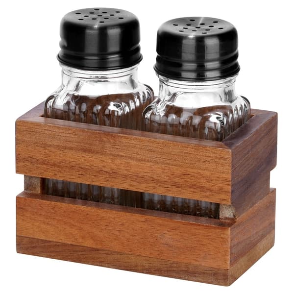 Salt og peber shakers med stativ, 3-delt sæt