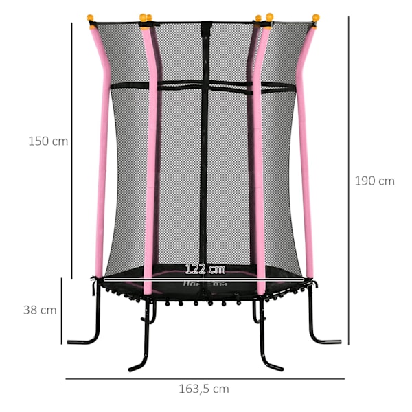 Barnstudsmatta Ø163,5 cm, studsmatta med skyddsnät, kantskydd, trädgårdstrampolin för barn 3-10 år, lastkapacitet upp till 50 kg, rosa