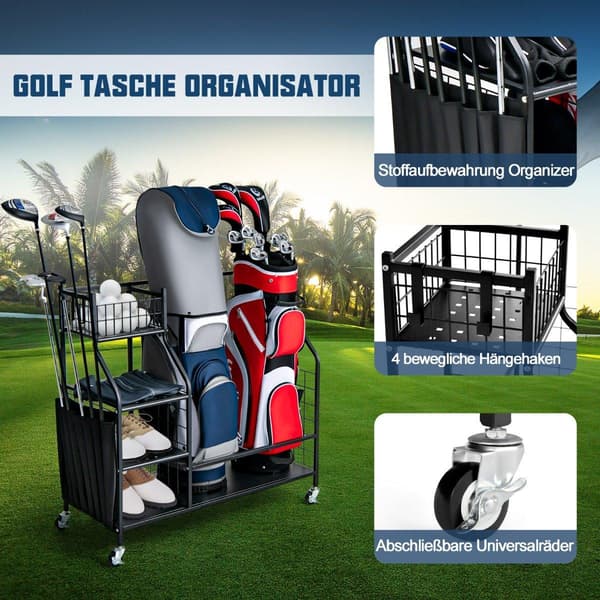 Golftaskestativ til garagevognen til golfudstyr golftaskestativ med kølleholder