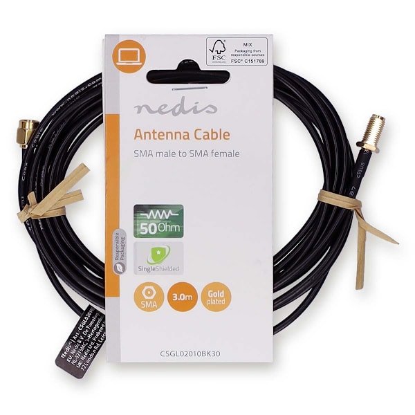 Antennikaapeli | SMA uros | SMA naaras | Kullattu | 50 Ohm | Yksinkertainen suojaus | 3.00 m | Pyöreä | PVC | Musta | Label