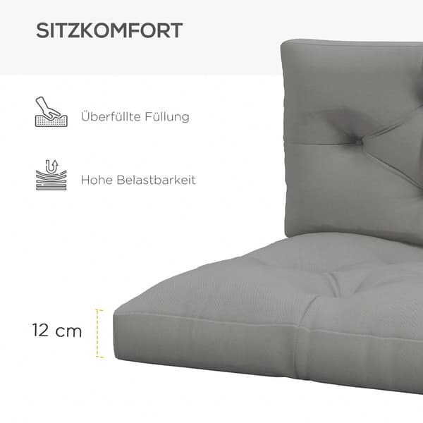 Set med utomhuskuddar, tuftade, 120x80x12 cm, ljusgrå
