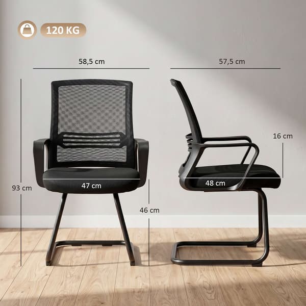 Set med 2 ergonomiska svarta konferensstolar med medunderrede