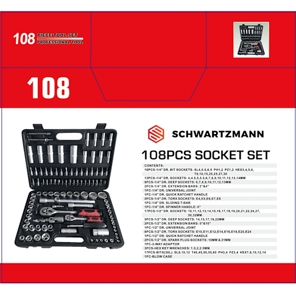 Schwartzman 108-osainen käsityökalusarja