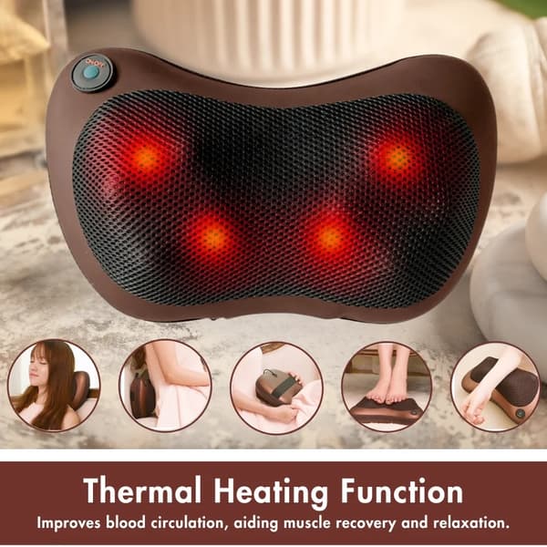 Shiatsu massagekudde, dubbel värmeterapi, 4 noder, brun