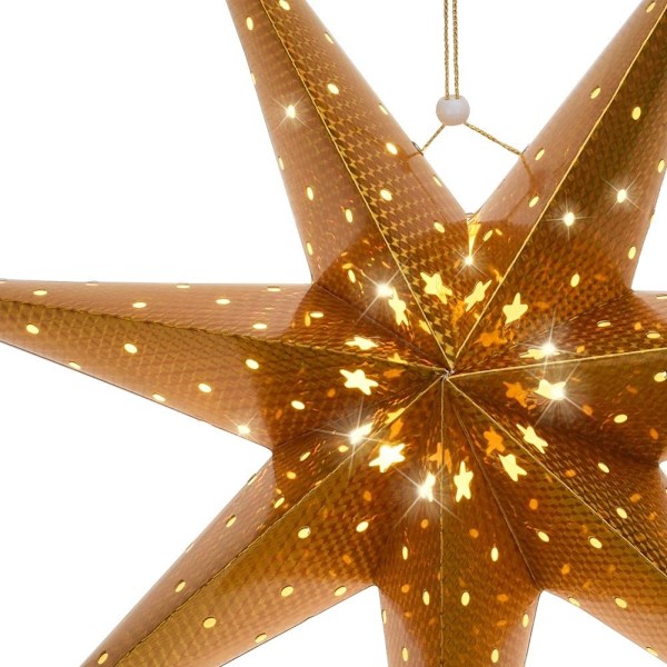 Gyllene Julstjärna med 10 LED-lampor och Glasmotiv
