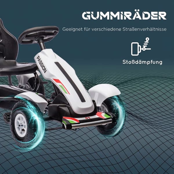 Børne-gokart med justerbart sæde og håndbremse, hvid