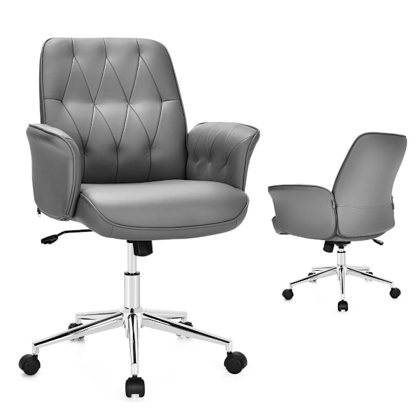 Kontorstol ergonomisk imiteret læder skrivebordsstol højdejusterbar drejestol grå