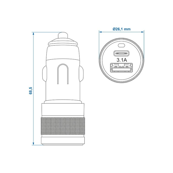 2-tie USB-laturi tyyppi A + C 12V/24V 3100mA