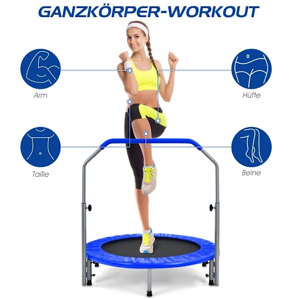 Ø101 cm kokoontaittuva minitrampoliinifitness trampoliini korkeussäädettävällä kahvalla sininen + musta