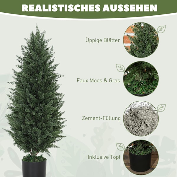Kunstig Cypres Sæt med 2 store 90 cm kunstige planter, kunstige planter i potte, UV-resistente kunstige træer som ægte dekoration til stue soveværelse