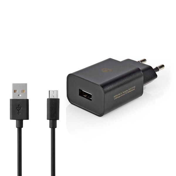 Väggladdare | 12 W | Snabbladdnings funktion | 1x 2.1 A A | Antal utgångar: 1 | USB-A | Micro USB (Lös) Kabel | 1.00 m | Single Voltage Output