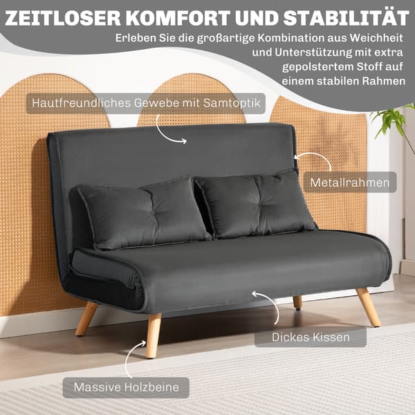 Cabriolet 2-sits bäddsoffa, justerbart ryggstöd, grått tyg